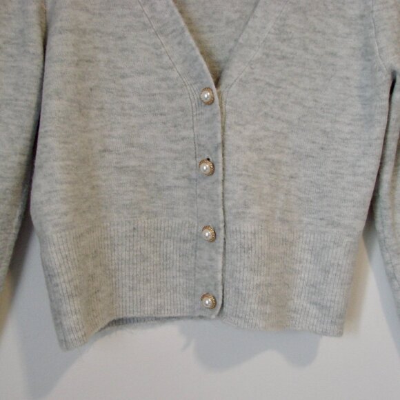 Gray V-neck Cardigan Sweater Decorative Button Up Front Soft Office Size Small - Picture 6 of 11